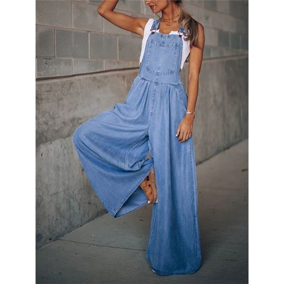 Kris Rule Denim - NEW! Super Wide Leg Denim Overalls with Pockets Boho Hippie 90s Stonewashed